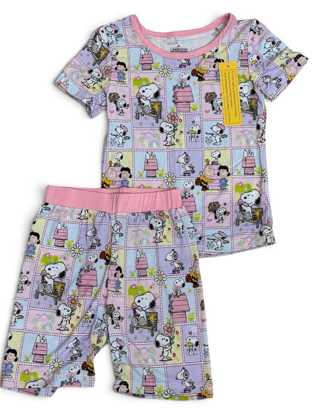 4T Girls' Pink Snoopy Print Bamboo Short Pajama Set